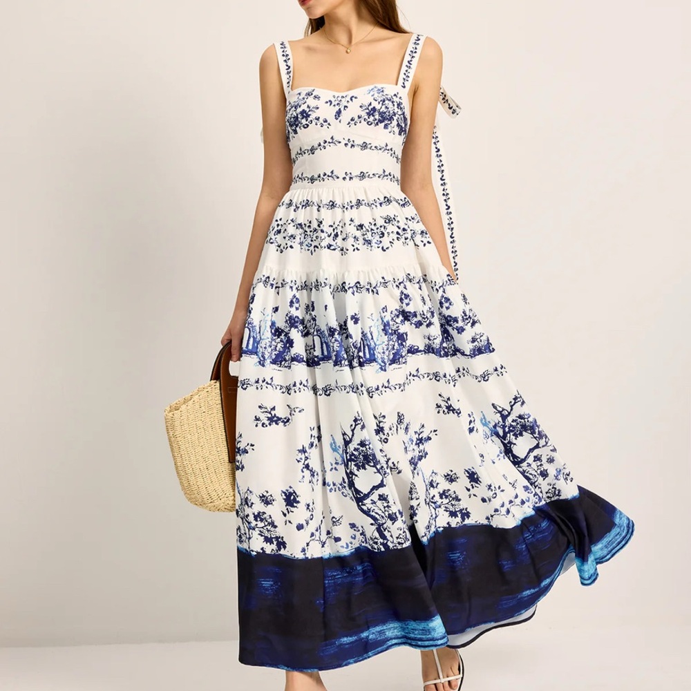 Commense Blue and White Patterned Maxi Dress